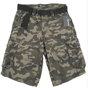 Boys Green Woodland Camouflage Ripstop Belted Cargo Shorts size 30